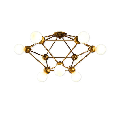 9-Light Antique Gold Cage Frame Flush Mount