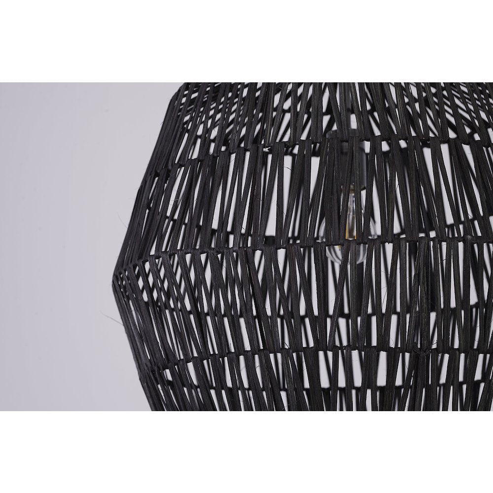 1-Light Chrome Pendant With A Black Weaved Rope Shade
