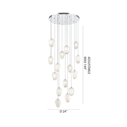 15-Light Chrome Chandelier With White Glass Pendants