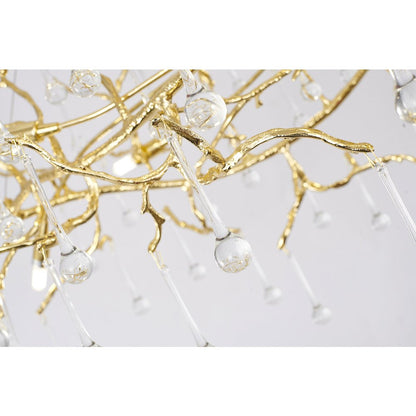 14-Light Gold Solid Brass Aluminum Chandelier With Clear Glass Drops