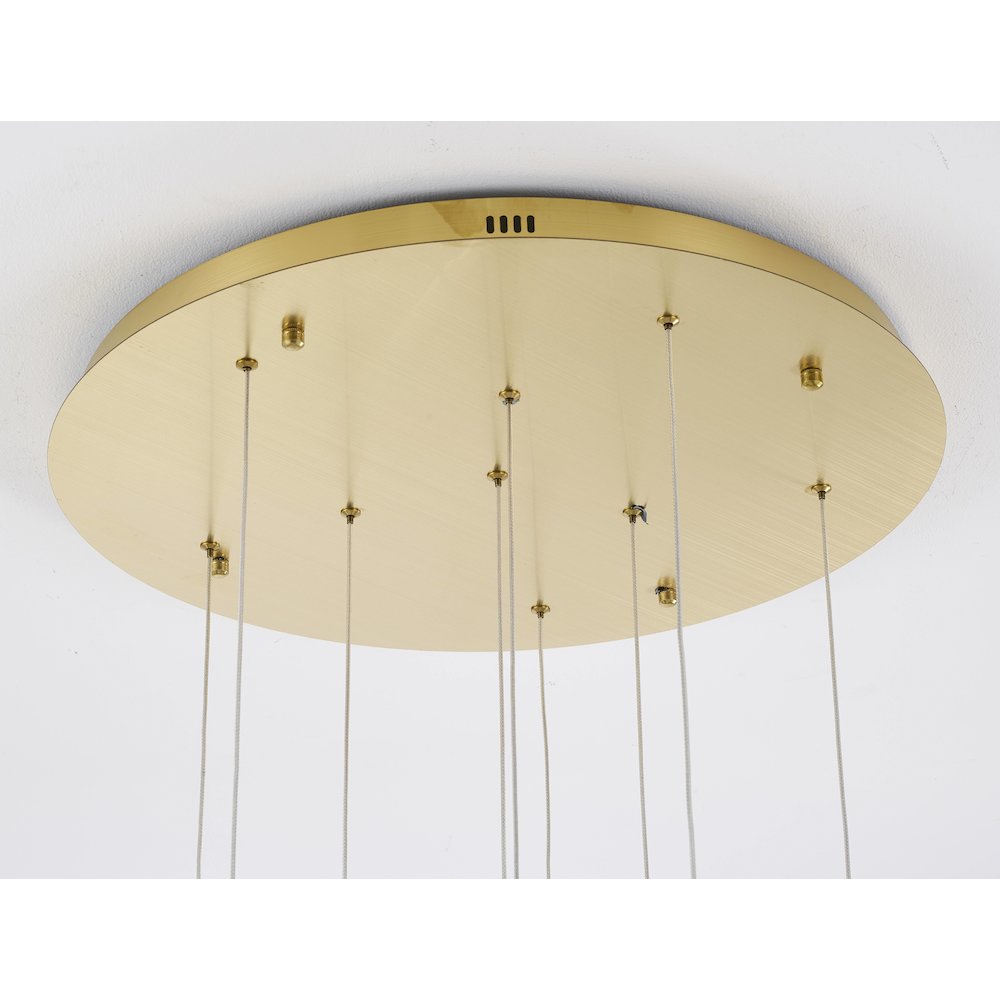 9-Light Flushed Brass Dimmable LED Chandelier With Hanging Clear  PC shades