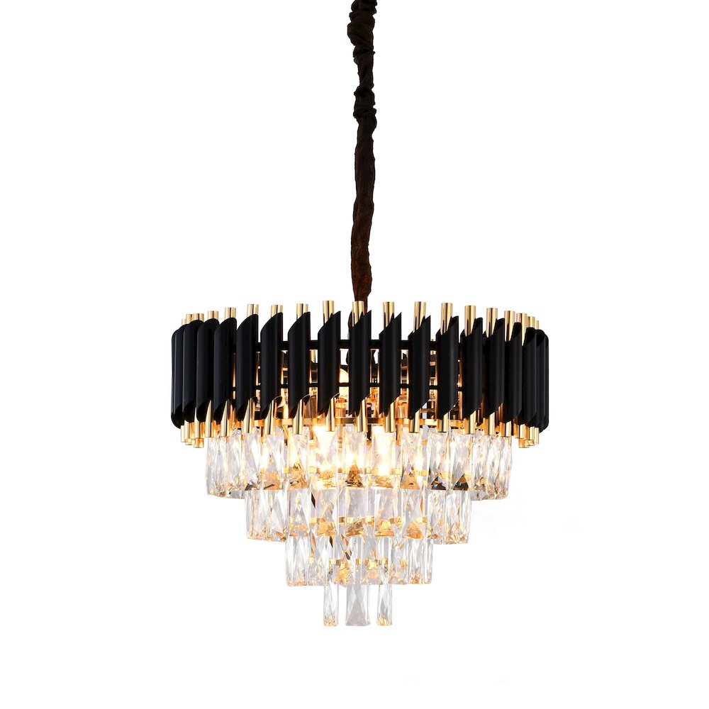 8-Light Gold And Black Chandelier With Clear Crystals