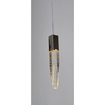 1-Light Matte Black Single Pendant With A Clear Iceberg Bubble Crystal