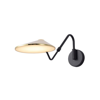 1-Light Black And Shiny Brass Iron LED Wall Sconce With A White Acrylic Shade