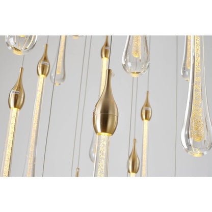 24-Light Charcoal Black LED Chandelier With Gold Dusted Glass Pendants