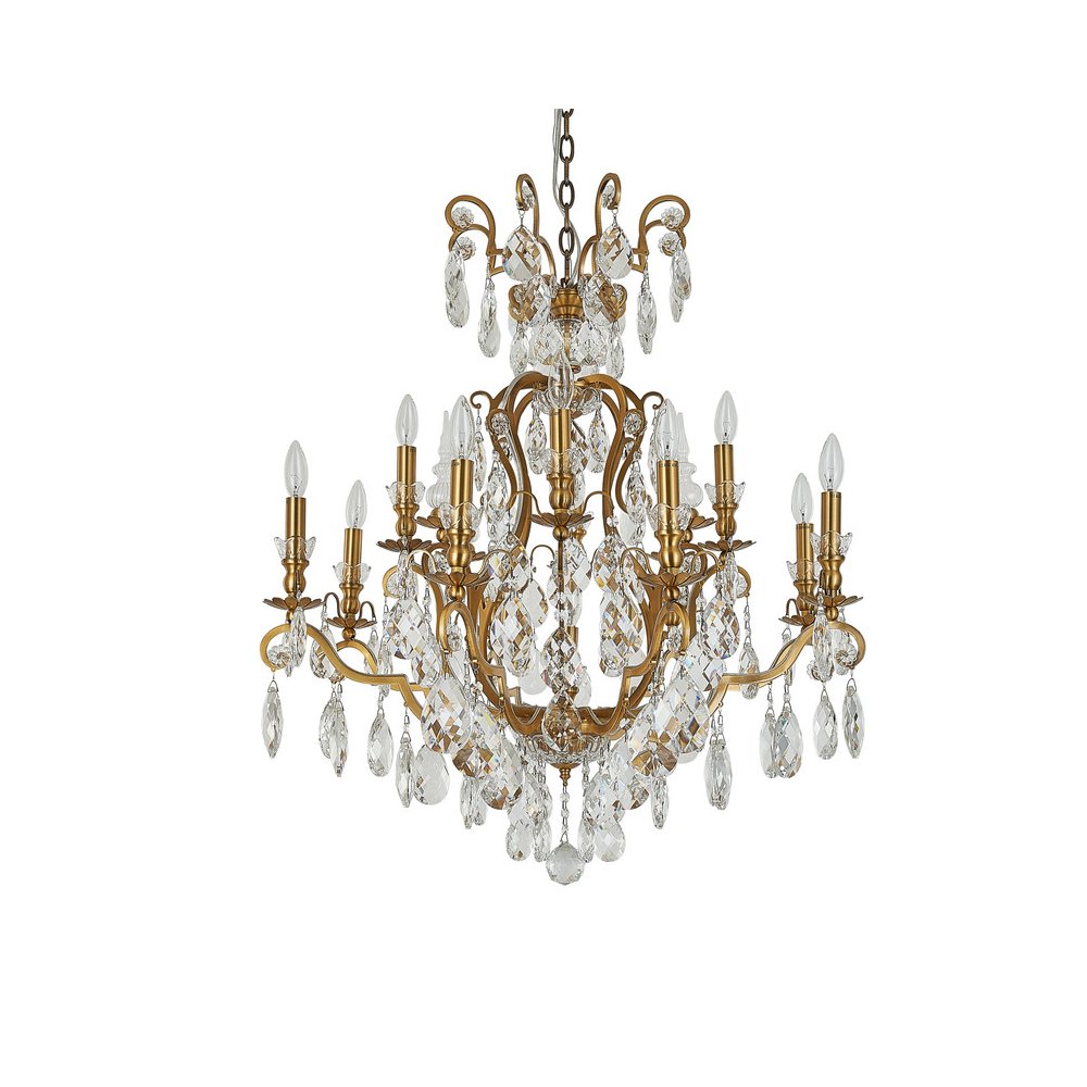 13-Light Antique Brass Chandelier With Clear Crystals