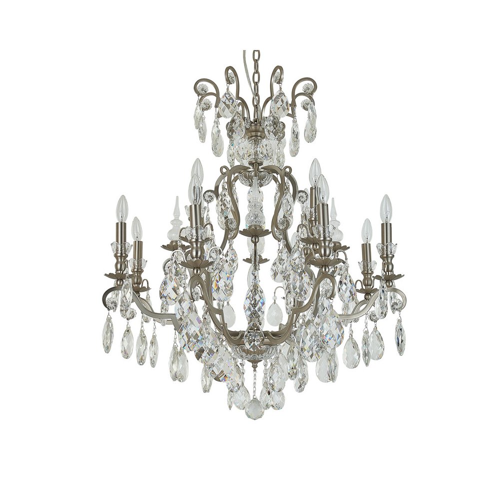 13-Light Pewter Chandelier With Clear Crystals
