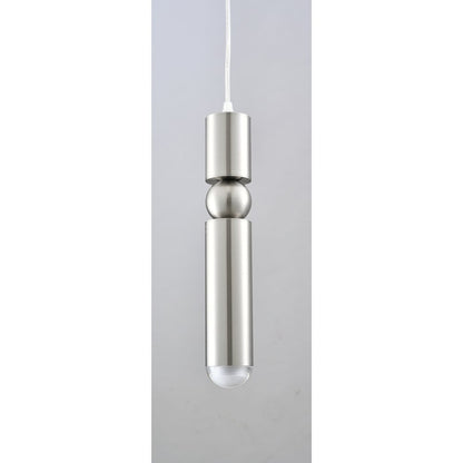 1-Light Shiny Nickel Single Pendant With A Frosted Glass Diffuser