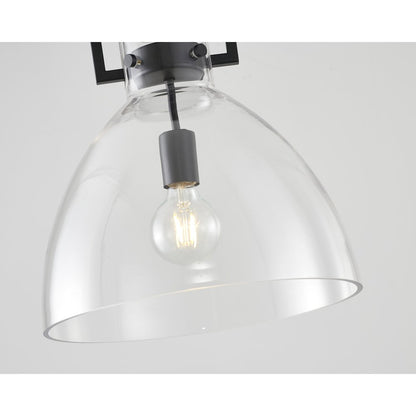 1-Light Black Semi Flush Mount With A Clear Glass Shade