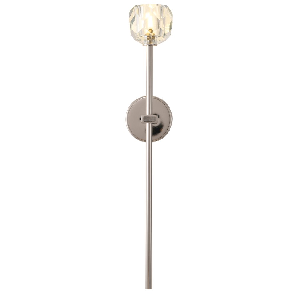 1-Light Polished Nickel Wall sconce With A Clear Crystal Shade