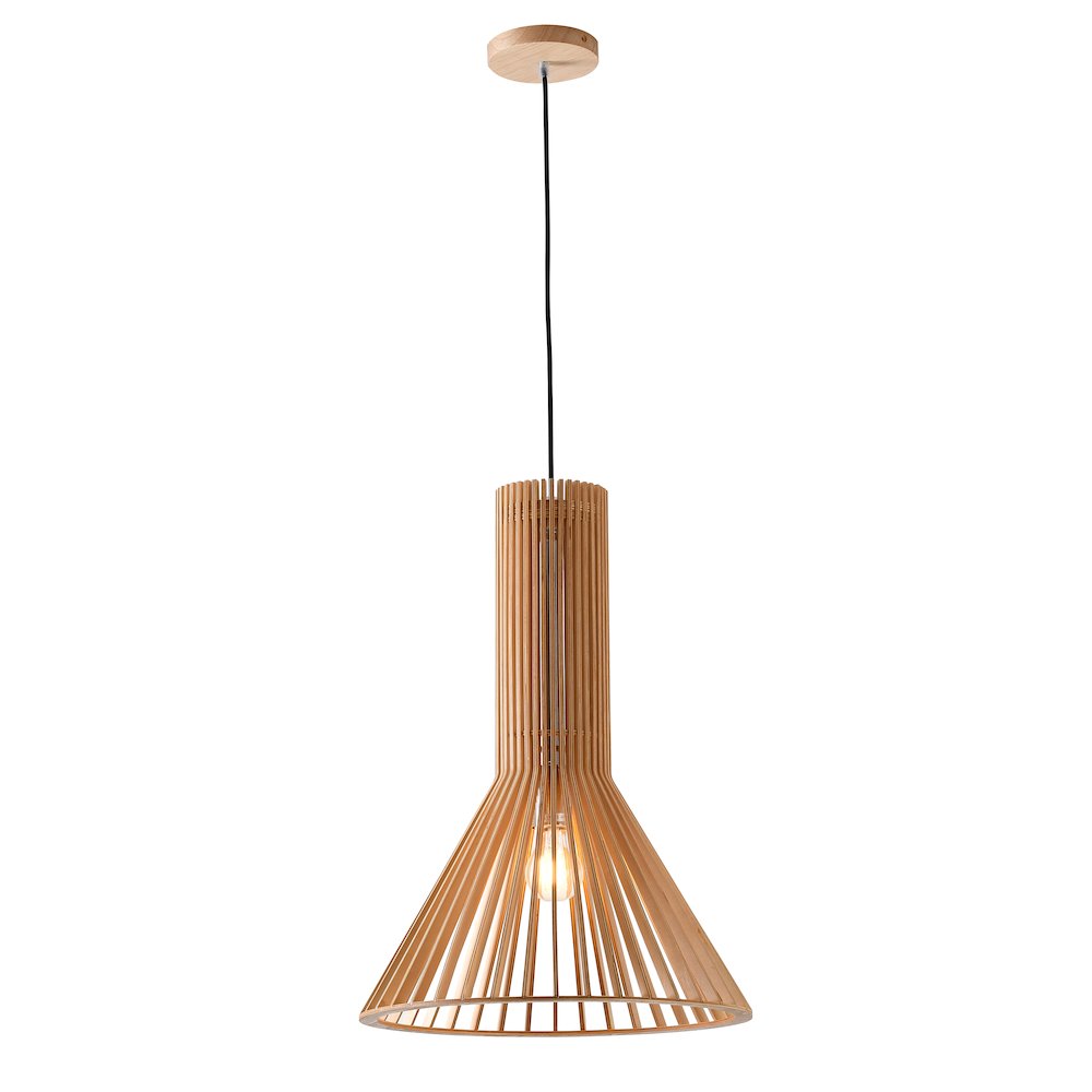 1-Light Natural Wood Single Pendant With A Black Fabric Cord