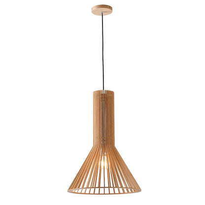 1-Light Natural Wood Single Pendant With A Black Fabric Cord