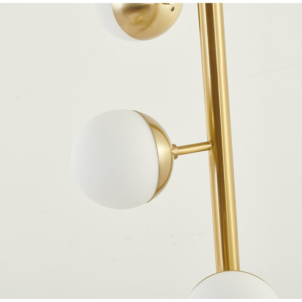 5-Light Brass Metal Floor Lamp With White Glass Shades