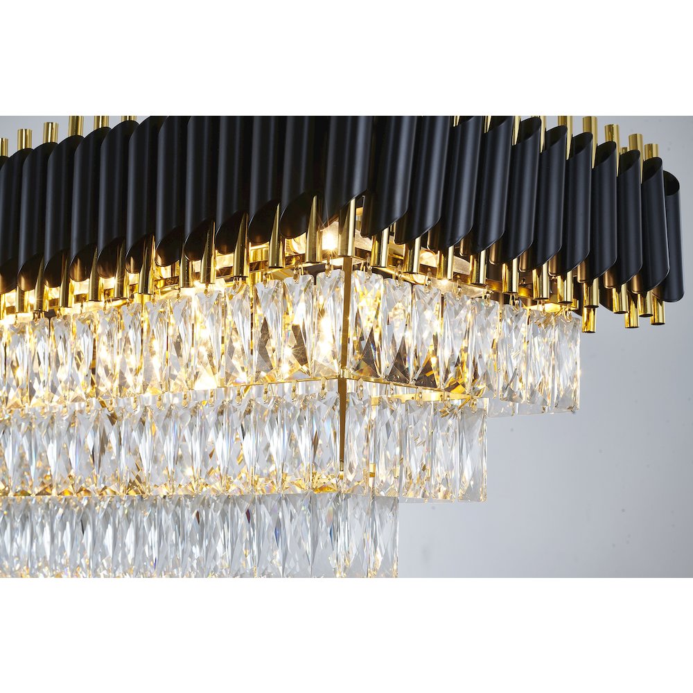 14-Light black and gold chandelier with clear hanging crystal