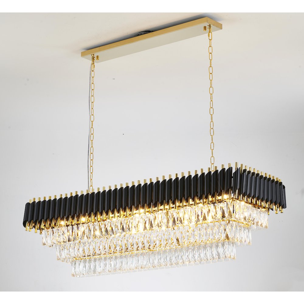 14-Light black and gold chandelier with clear hanging crystal