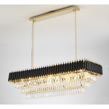 14-Light black and gold chandelier with clear hanging crystal
