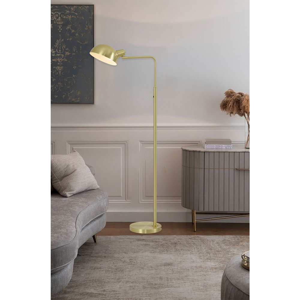 1-Light Satin Brass Metal Floor Lamp With A Metal Shade