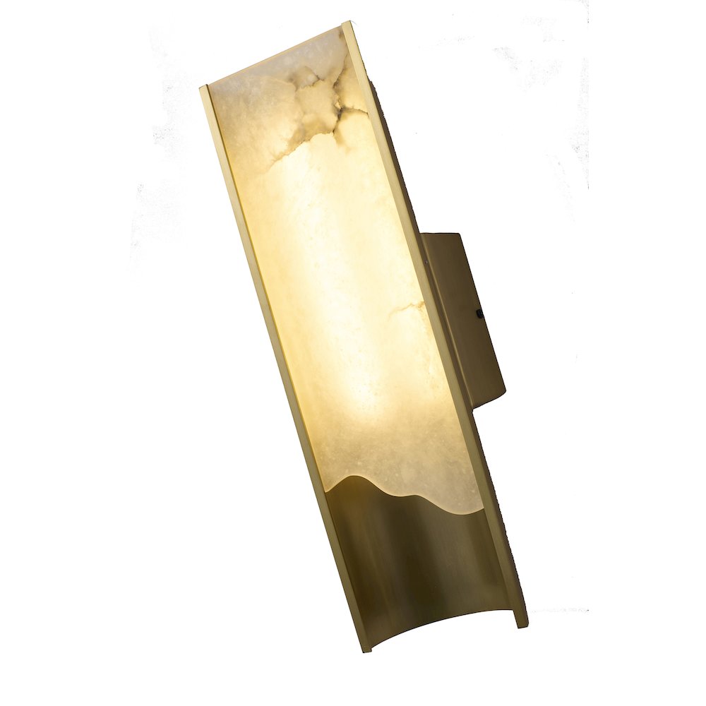 1-Light Stain Brass Aluminum LED Wall Sconce With White Alabaster Accents