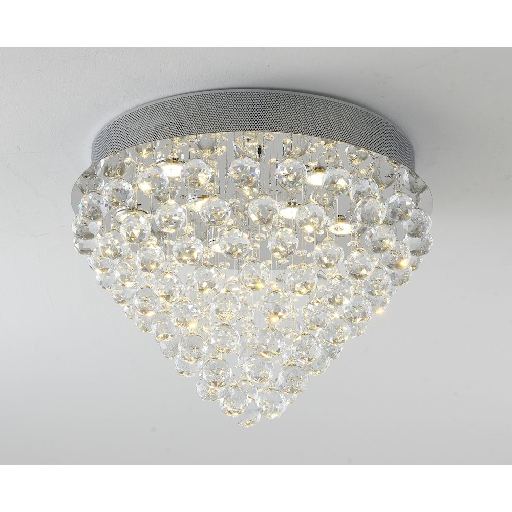 9-Light Chrome Flush Mount With Clear Crystals