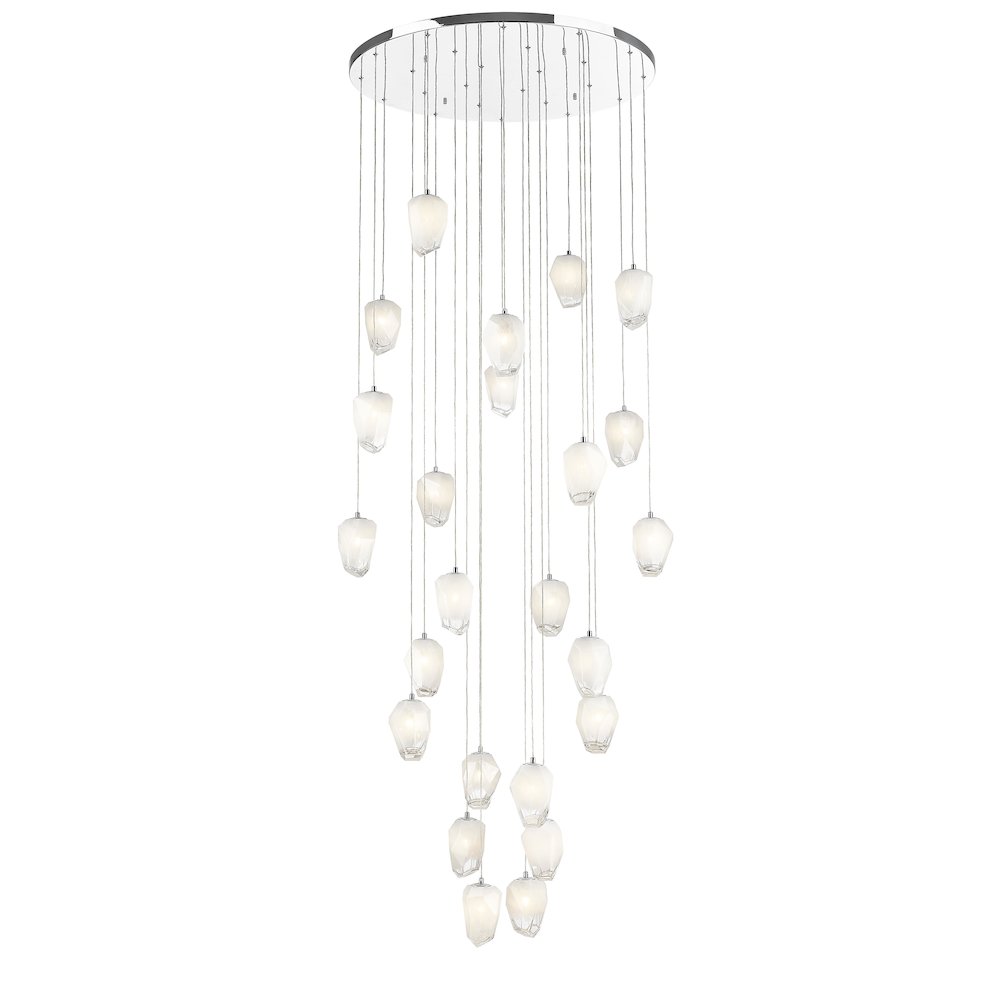 24-Light Chrome Chandelier With White Glass Pendants