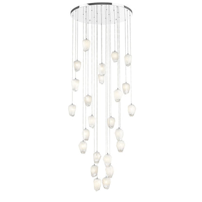 24-Light Chrome Chandelier With White Glass Pendants