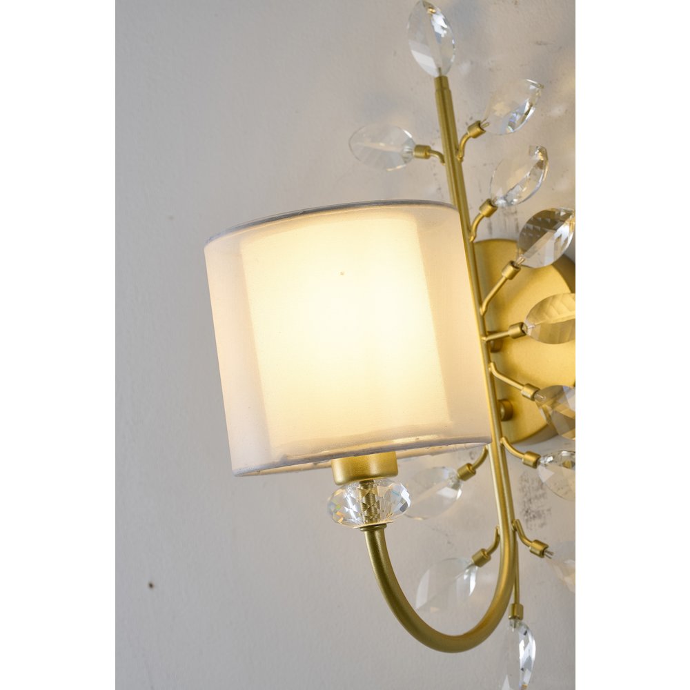 1-Light Aged Silver Branch Wall Sconce With A Fabric Shade And Crystals