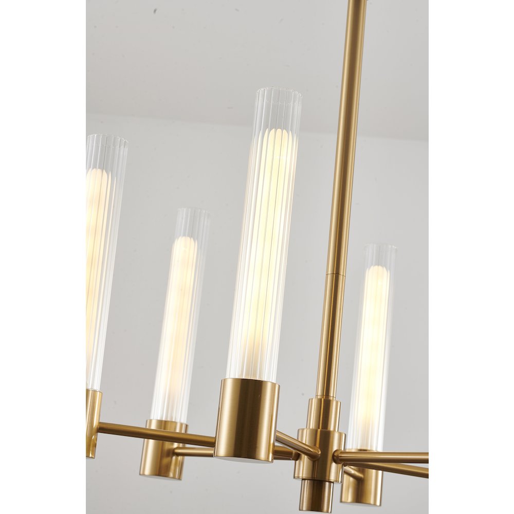 6-Light Brass Chandelier With Ribbed Clear Glass Shades