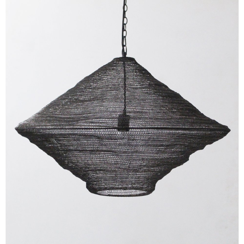 1-Light Satin Black Pendant With A Chain Basket Shade