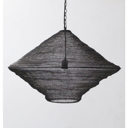 1-Light Satin Black Pendant With A Chain Basket Shade