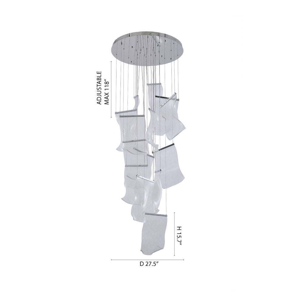 8-Light Chrome Chandelier With Acrylic Crumbled Sheet Pendants