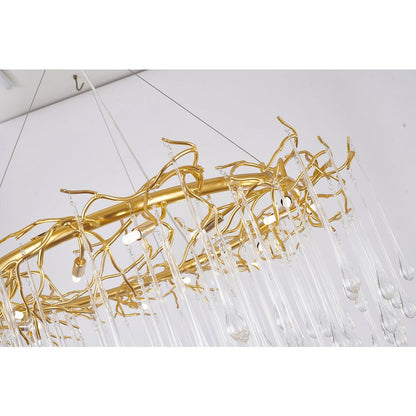 16-Light Gold Aluminum Chandelier With Clear Glass Drops
