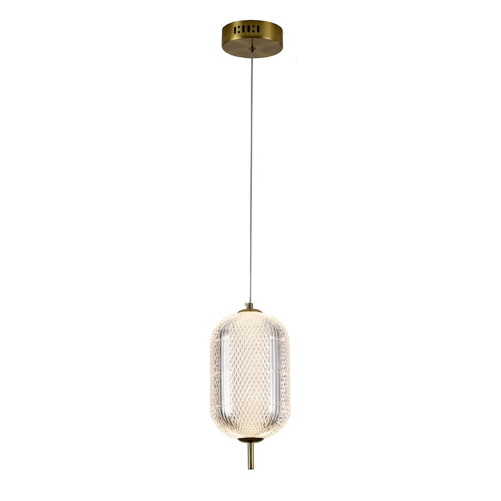 1-Light Brass Dimmable LED Single Pendant With A Clear PC Shade
