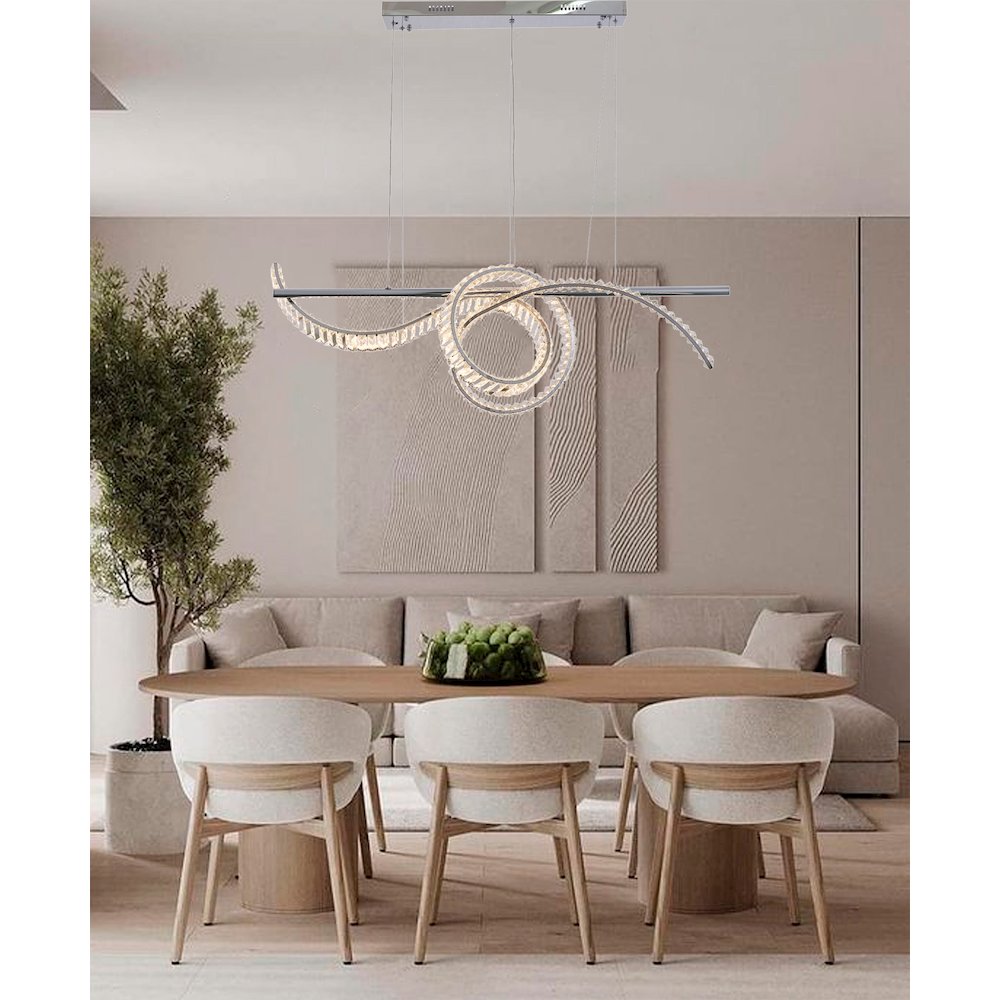 2-Light Dimmable Chrome Steel LED Chandelier With Clear Crystal