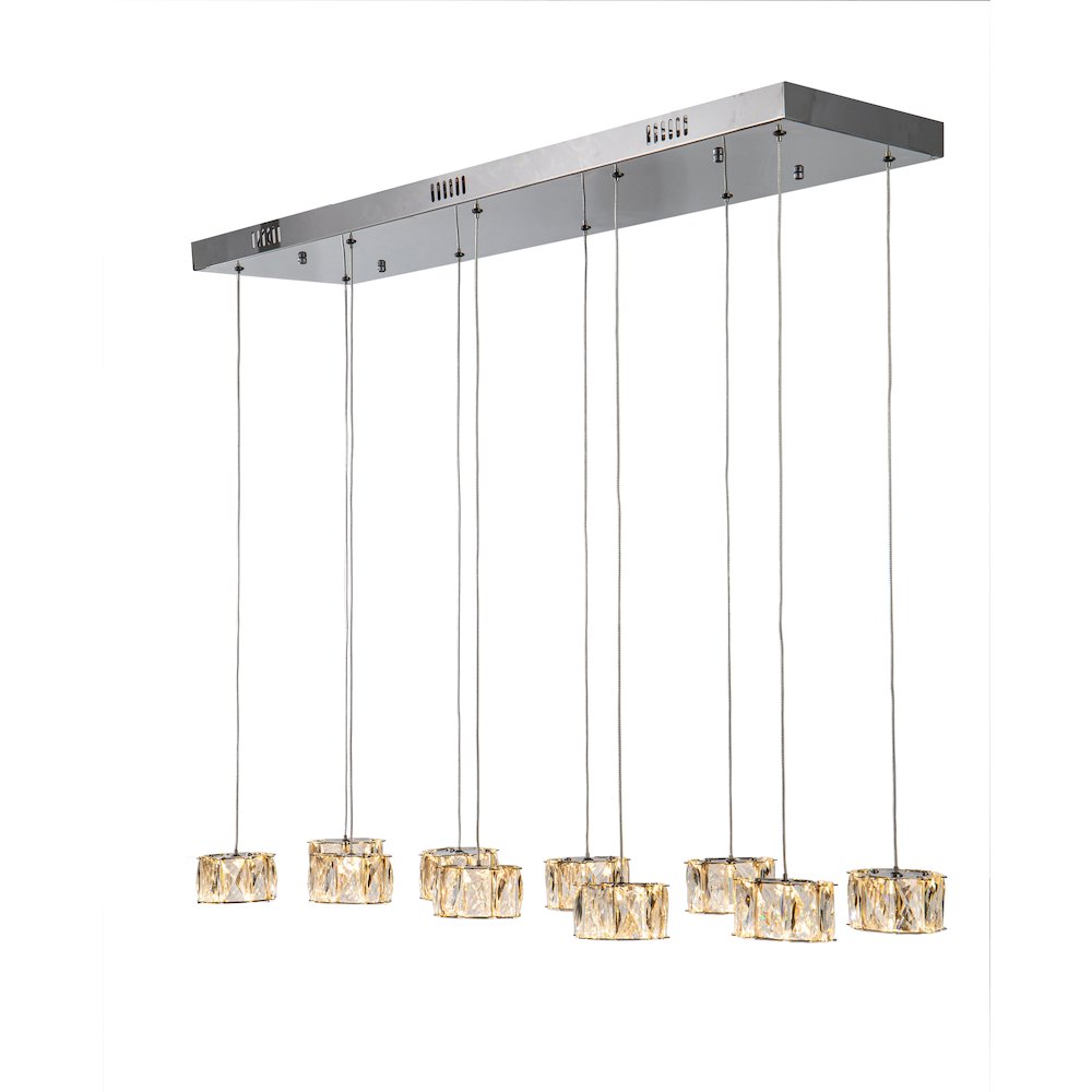 10-Light Chrome LED Chandelier With Clear Crystal Accents