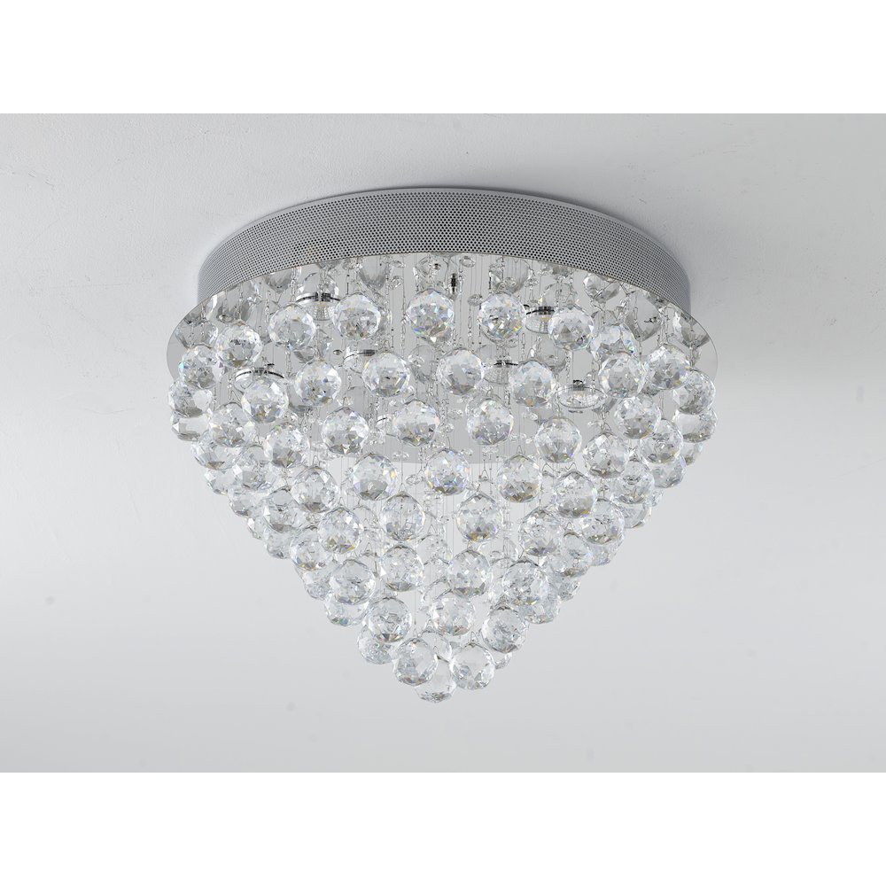 9-Light Chrome Flush Mount With Clear Crystals