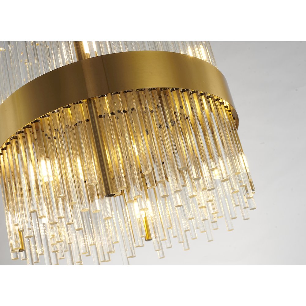 10-Light Gold Chandelier With Clear Glass Rods