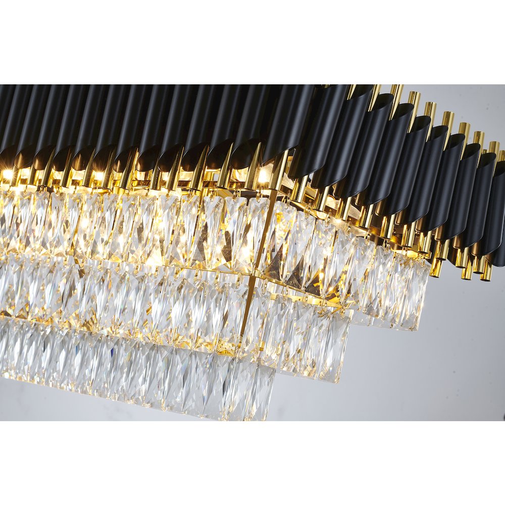 14-Light black and gold chandelier with clear hanging crystal