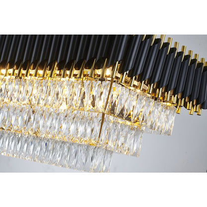 14-Light black and gold chandelier with clear hanging crystal