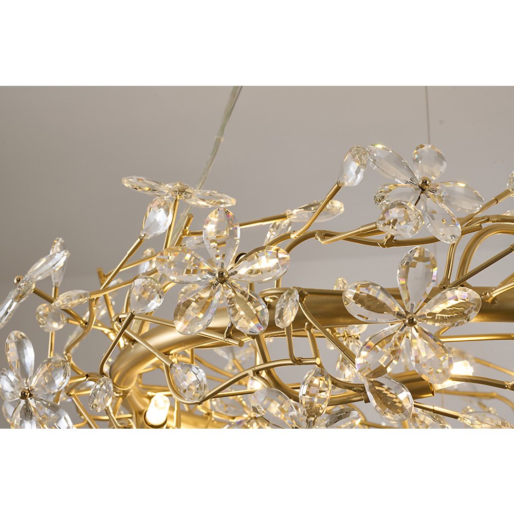 12-Light Gold Aluminum Chandelier With Clear Crystals