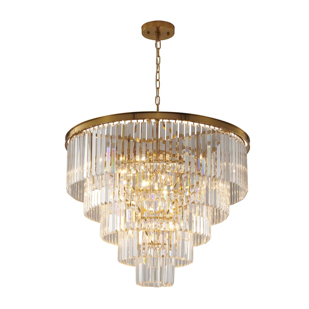 15-Light Gold Chandelier With Clear Hanging Crystal