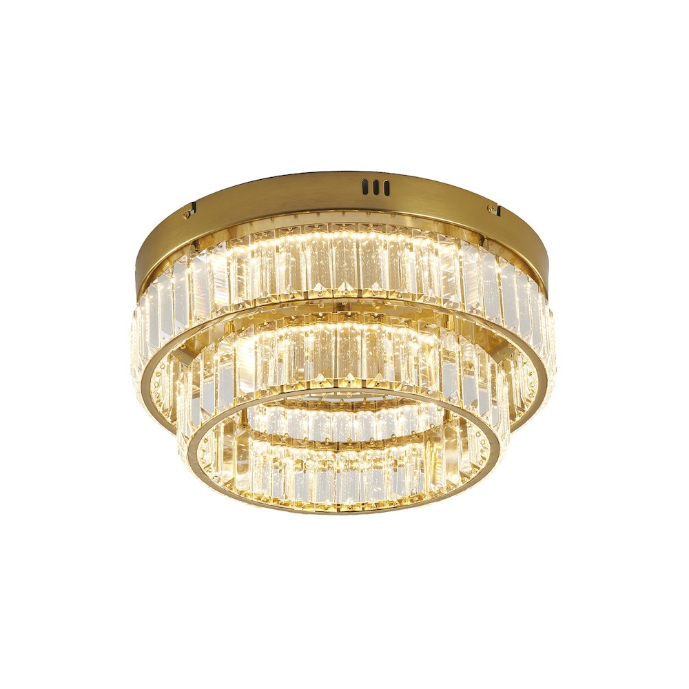 2-Light Brass Dimmable LED Flush Mount With Clear Crystals