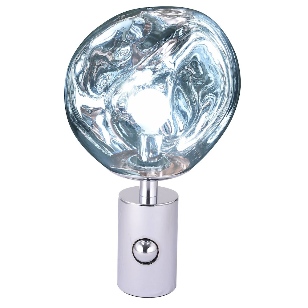 1-Light Chrome Metal Table Lamp With A Silver Acrylic Distorted ORB Shade