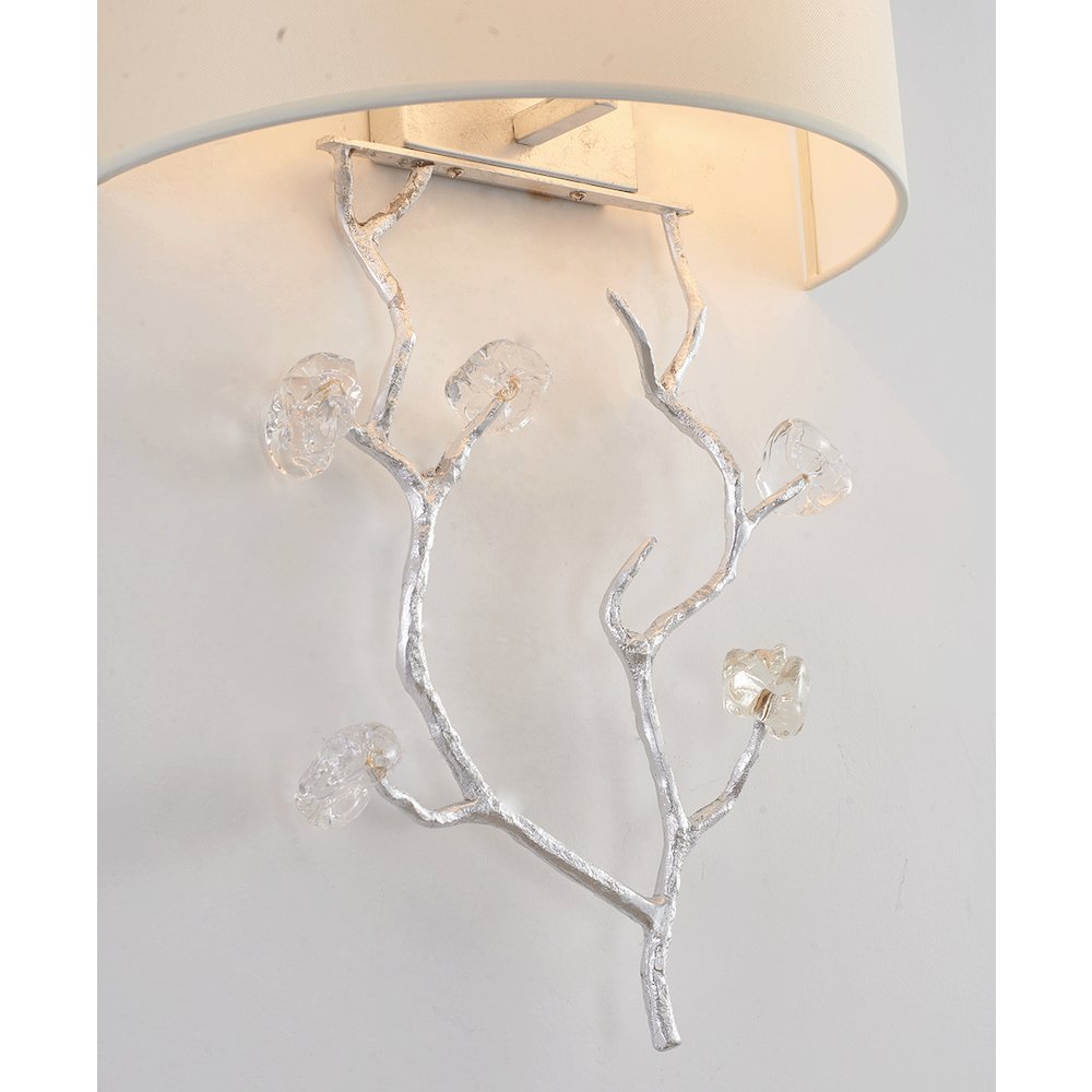 1-Light Silver Wall Sconce With Clear Glass Accents And A Fabric Shade