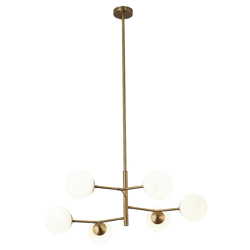 6-Light Antique Brass Chandelier With White Glass Shades
