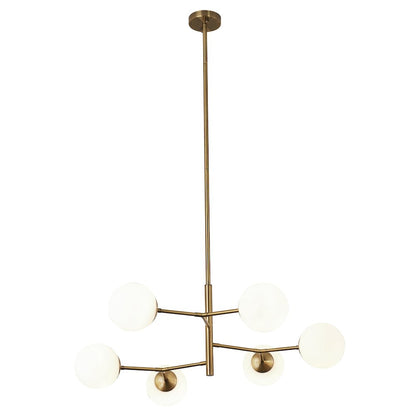 6-Light Antique Brass Chandelier With White Glass Shades