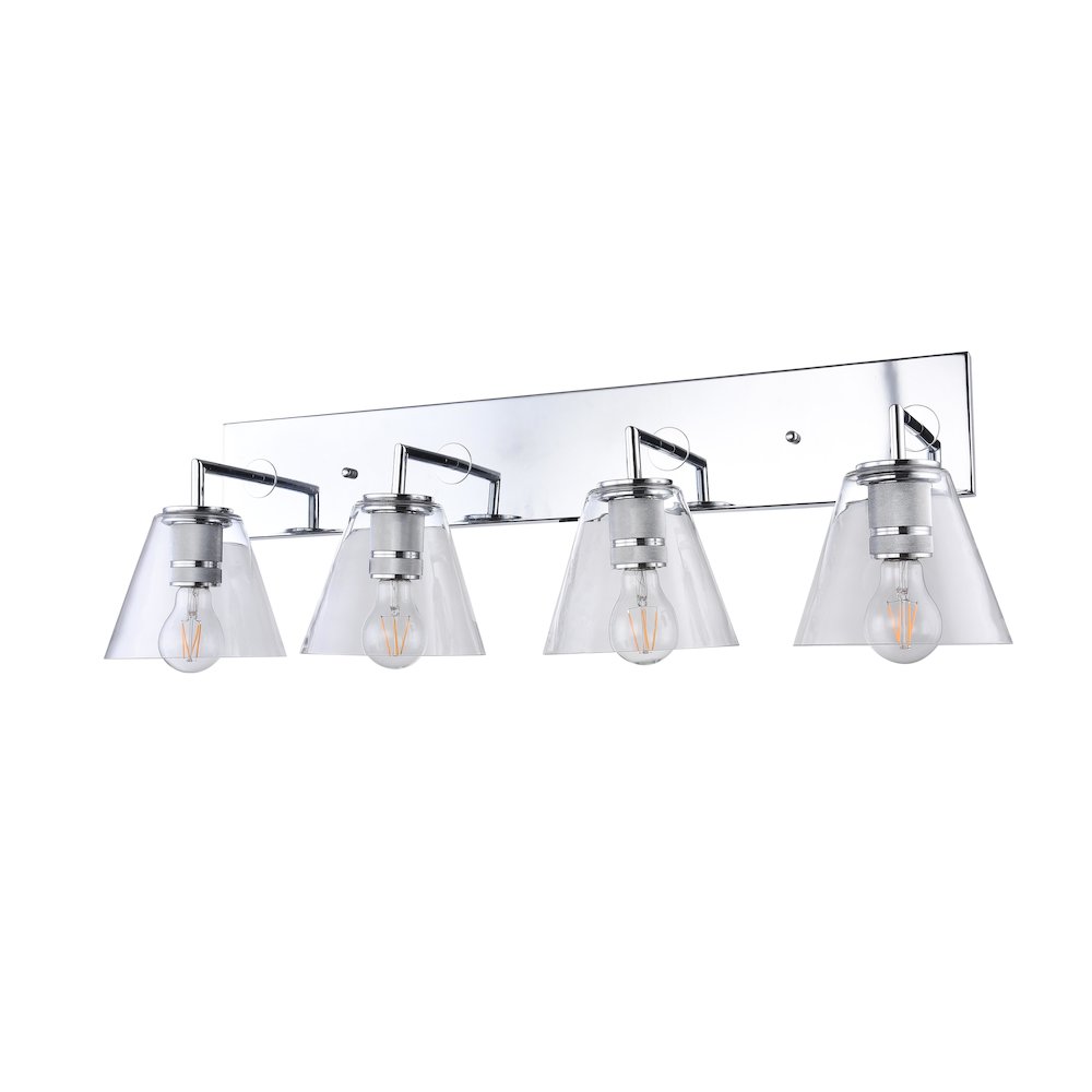 4-Light Chrome Metal Wall Sconce With Clear Glass Shades