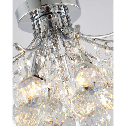 3-Light Chrome Metal Flush Mount With Clear Crystals