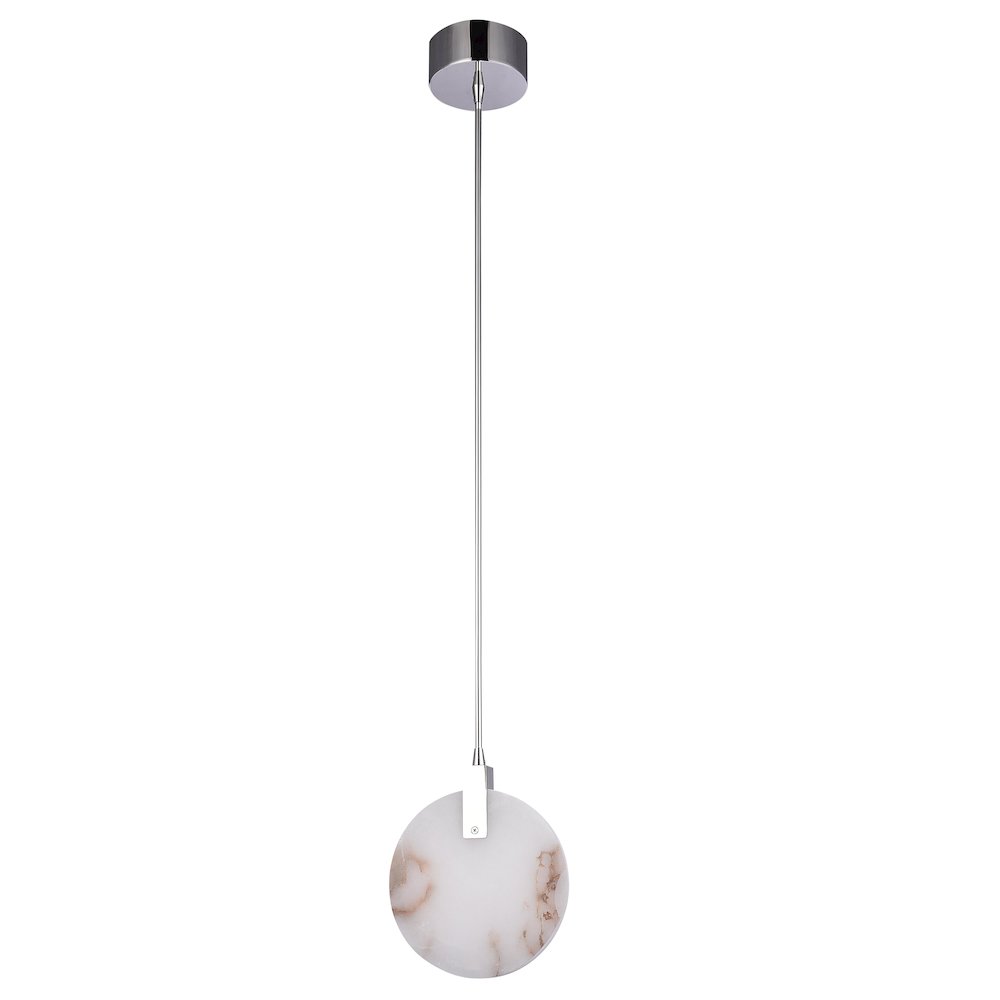 1-Light Chrome Stainless Steel LED Pendant With A Round Spanish Alabaster