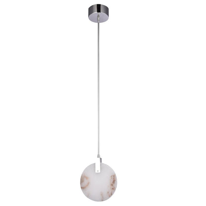 1-Light Chrome Stainless Steel LED Pendant With A Round Spanish Alabaster