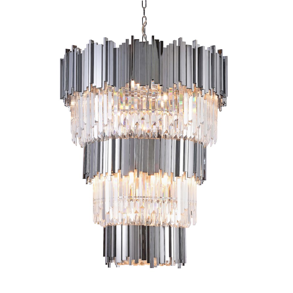 18-Light Chrome Chandelier With Clear Hanging Crystal